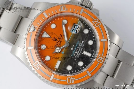 0411 Bold Submariner DIW Sandblasted VSF 1:1 Best Edition Orange Ceramic Bezel Orange Black Dial on SS Bracelet VS 2053